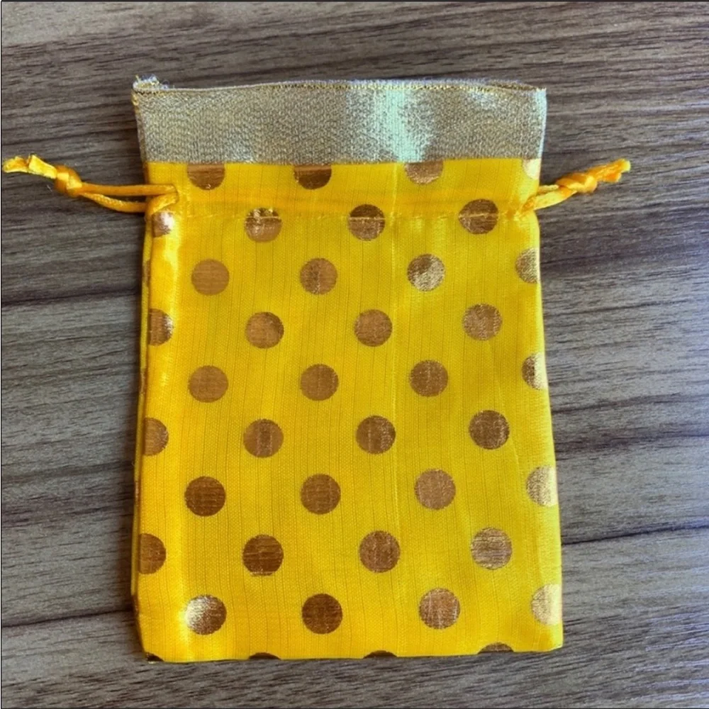 Lot of 10 Bright yellow & gold polka dot gift bags party favors Bollywood bag
